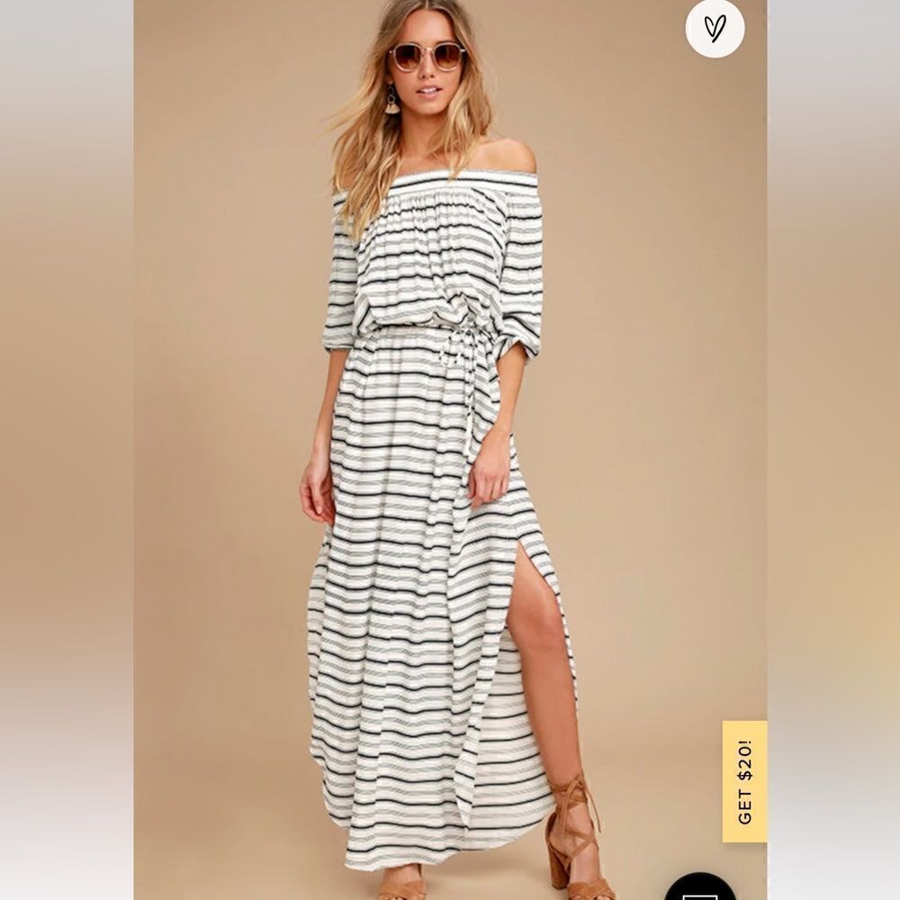 Faithfull the Brand Rae Black and White Off The Shoulder Dress.Size 2